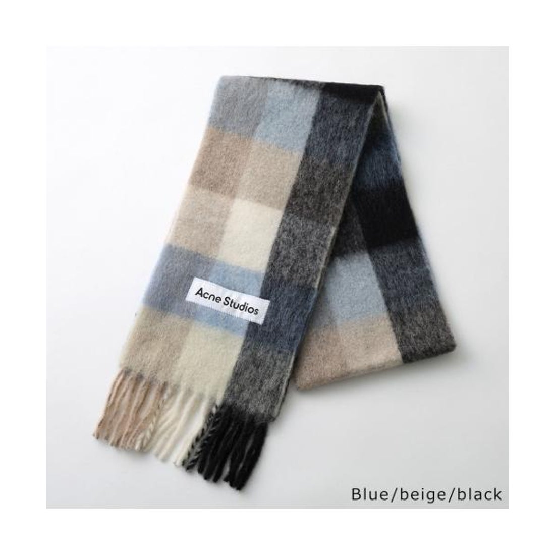 Acne Studios チェックマフラー ロゴ ブルーグレー系 グレー（灰色）系