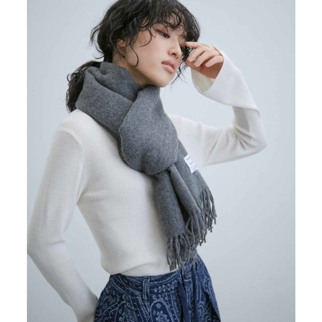 アダムエロペカシミヤ100%大判ストールマフラーベージュひざ掛け