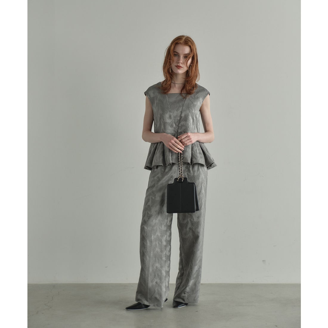 ANDRESD nianaスウェルペプラムセットアップパンツドレス グレー M