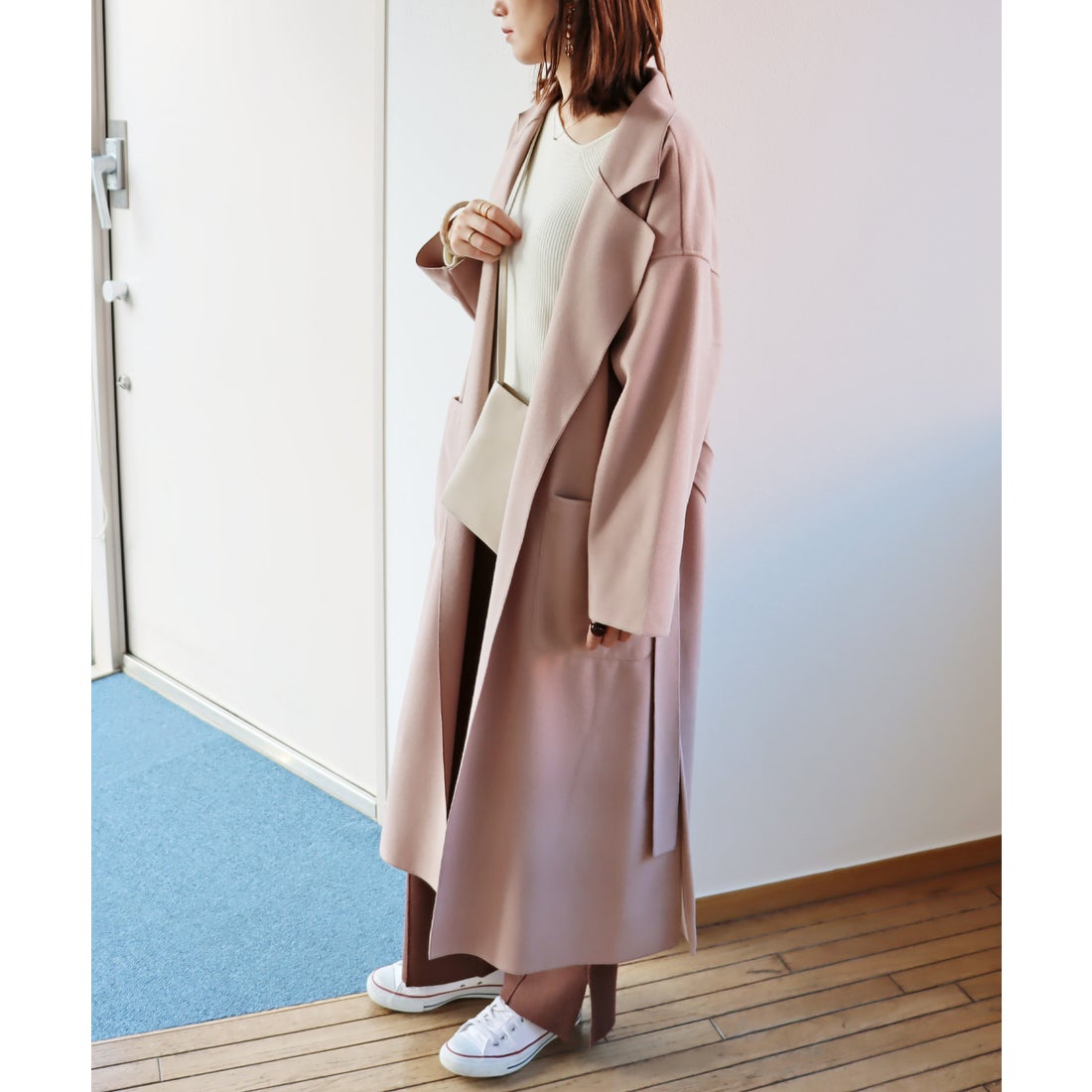 アンドミー andme オーバーサイズロングガウンコート （ピンクベージュ