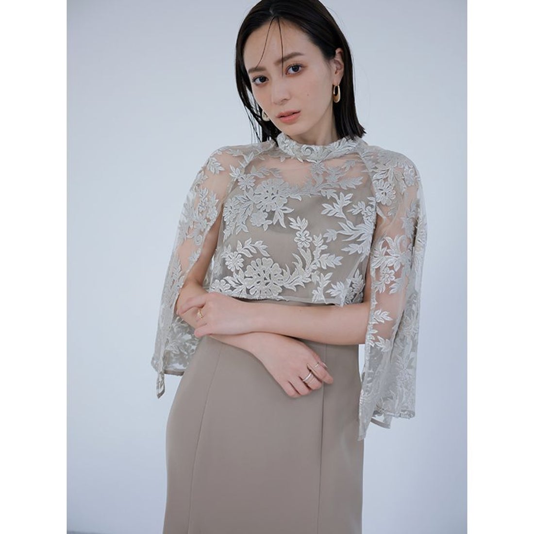 アニュアンス anuans エンブロイダリーレースケープセットドレス