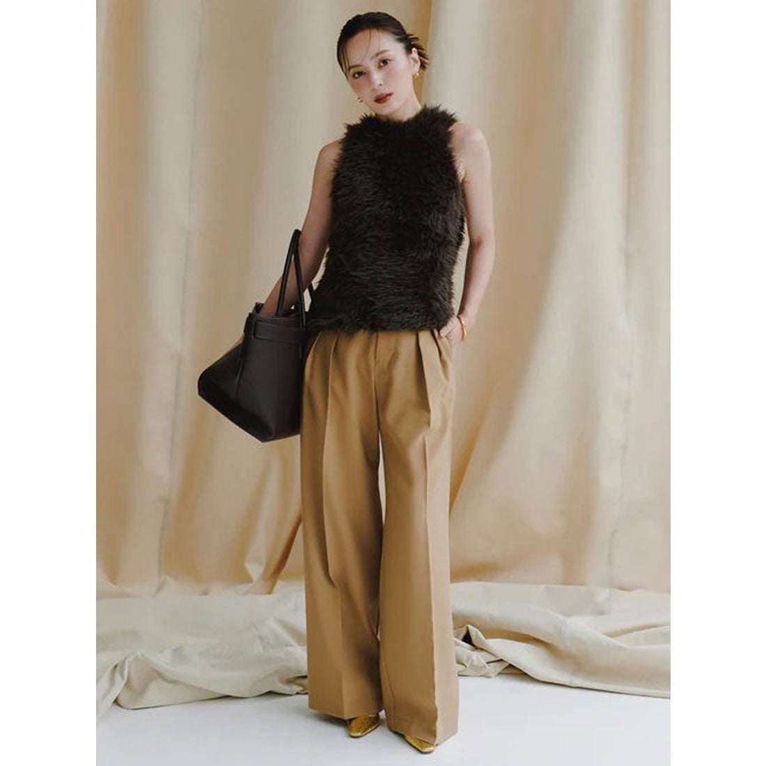 アニュアンス anuans ミッドウェイトツータックワイドパンツ （PINK