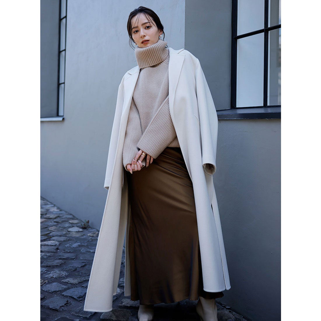 アニュアンス anuans リバーロングチェスターコート （KHAKI GREY