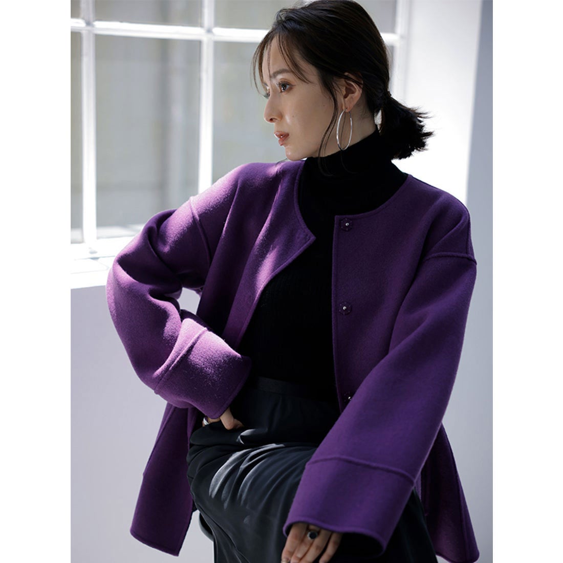 アニュアンス anuans バイカラーショートリバーコート （ECRU） -靴