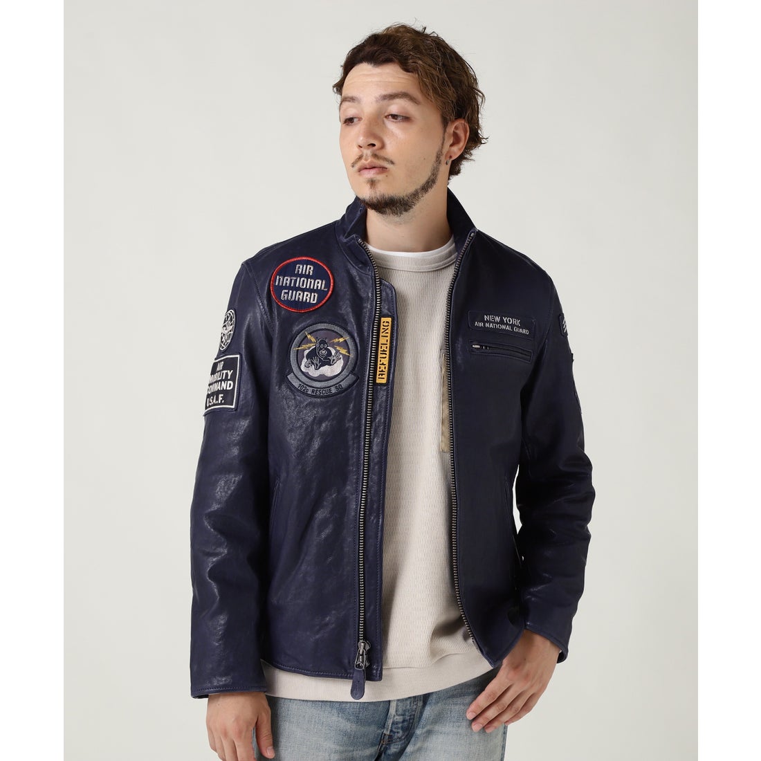 アヴィレックス AVIREX AGED LEATHER STAND ZIP RIDERS JACKET A.N.G.