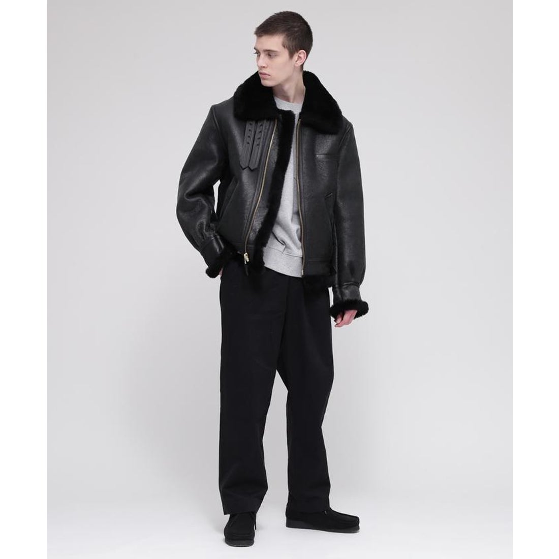 卸売 AVIREX ムートン B-3 レザージャケット 36 フライトジャケット 黒