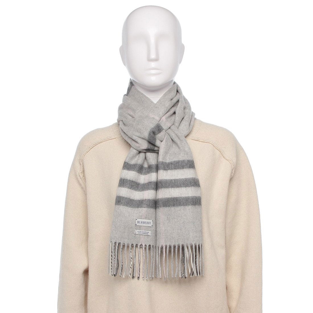 バーバリー BURBERRY マフラー カシミア フリンジ チェック グレー
