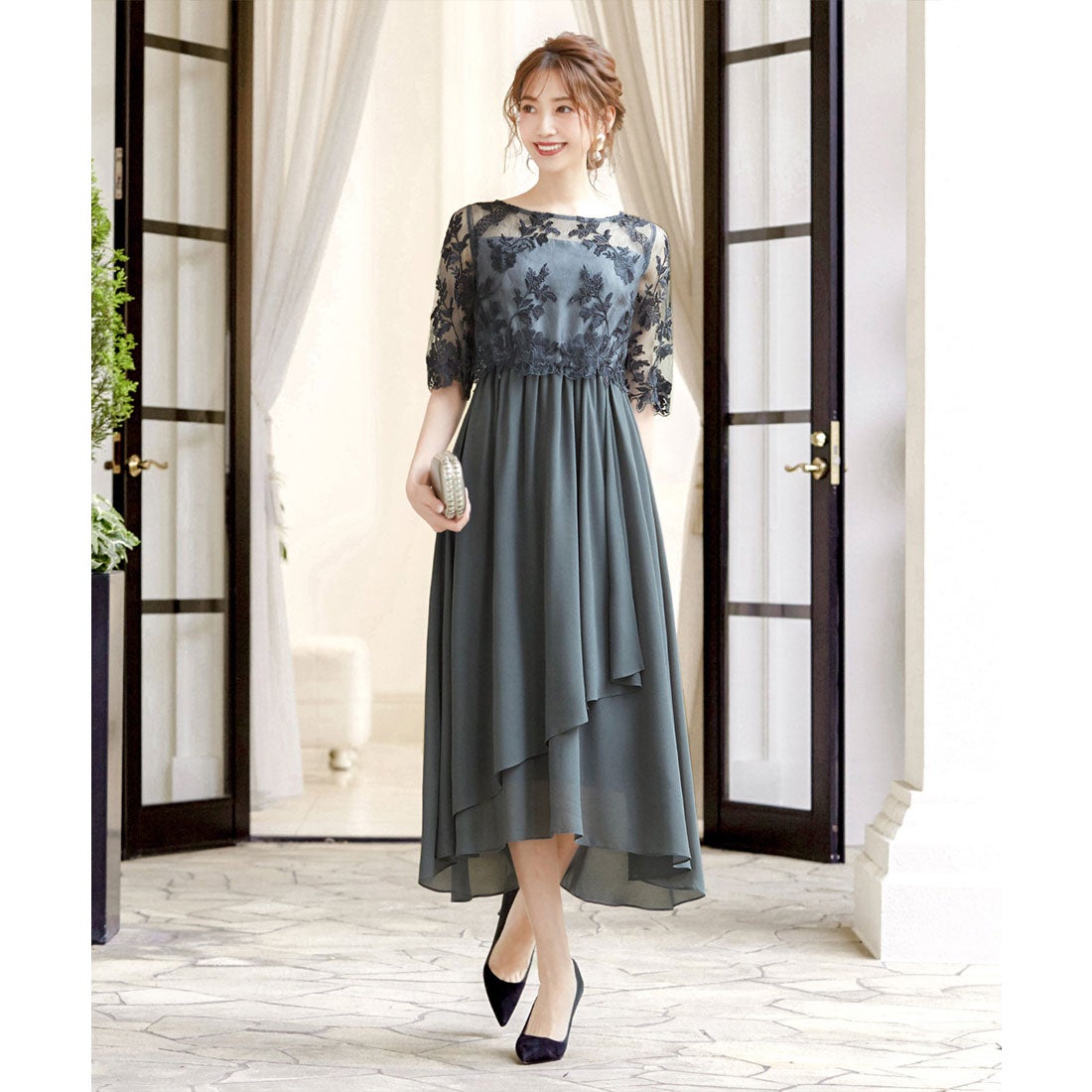 leja グレー シースルー パーティードレス 【公式通販】