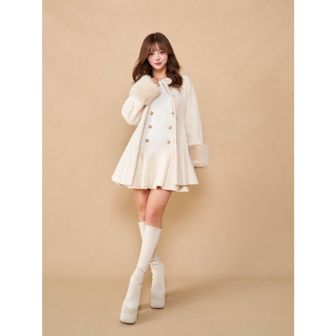 ダーリッチ Darich ウエストベルトメルトンコート （アイボリー