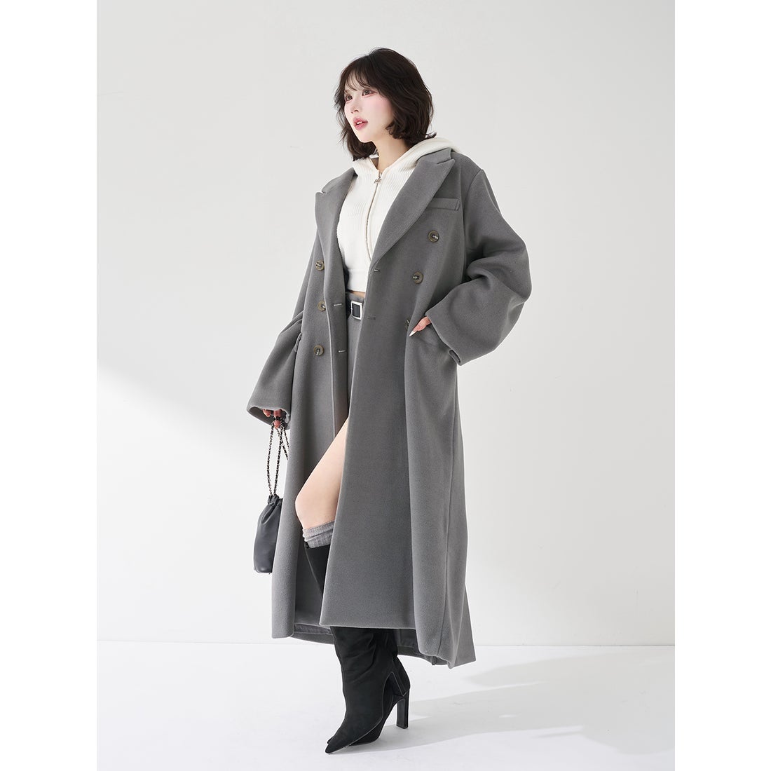 ダーリッチ Darich ダブルロングチェスターコート （グレー） -靴