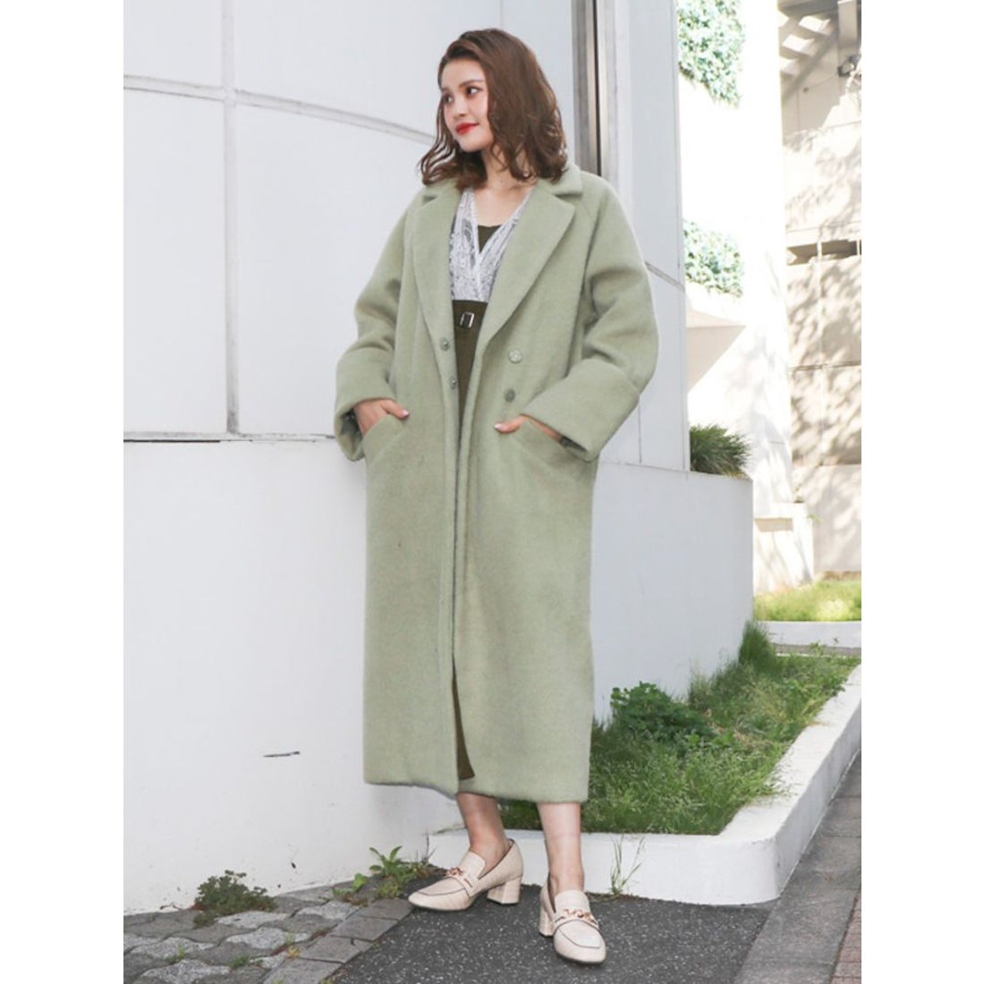 dazzlin シングルロングチェスターコート（グリーン） -ファッション