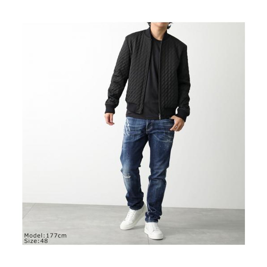 美品 アルマーニコレツィオーニ キルティング ラムレザー ブルゾン 黒