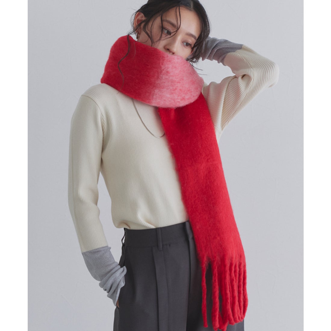 クラム ECLAM バイカラーメランジマフラー （ピンク×グレー