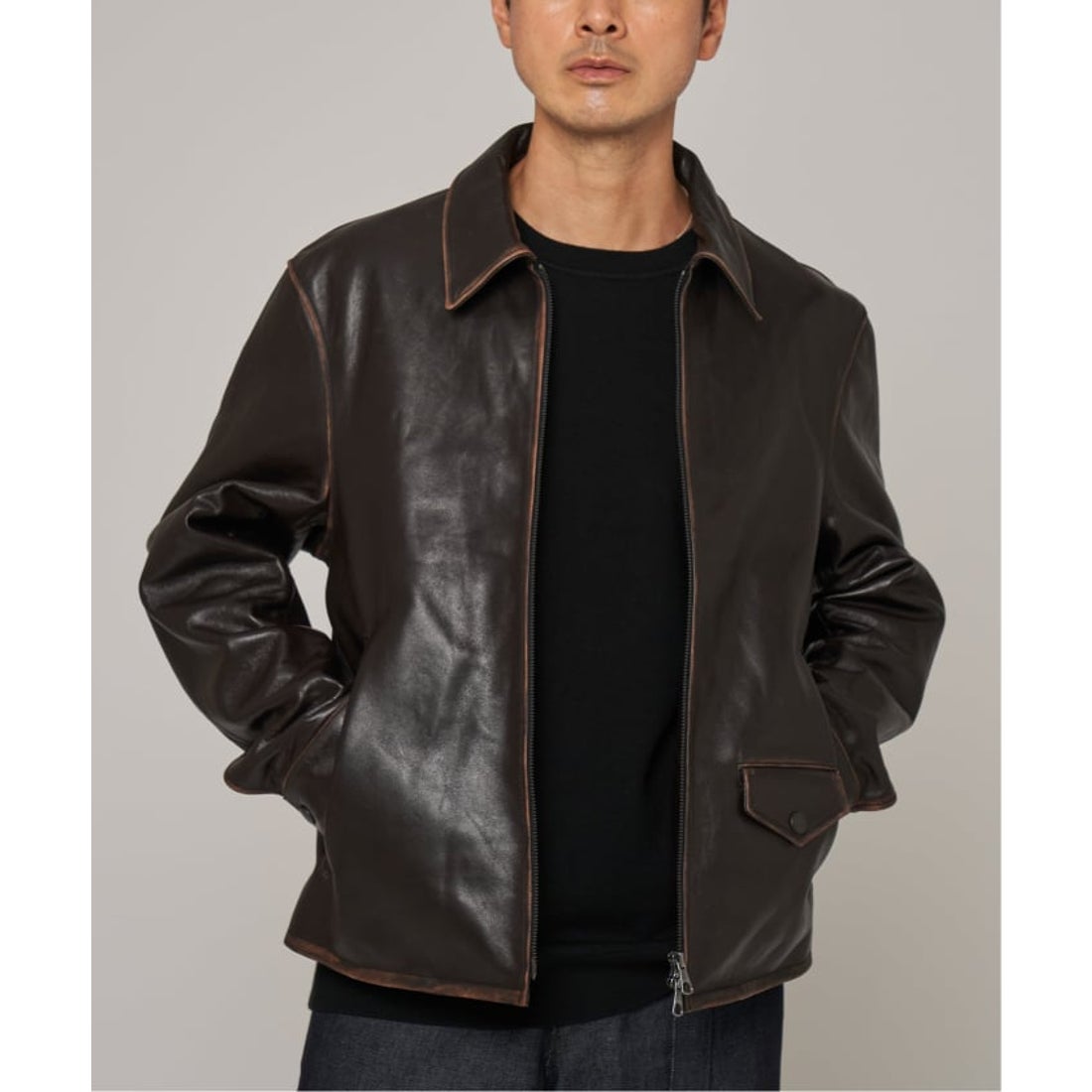 エディフィス EDIFICE ラムレザー フレンチアンティーク ライダース