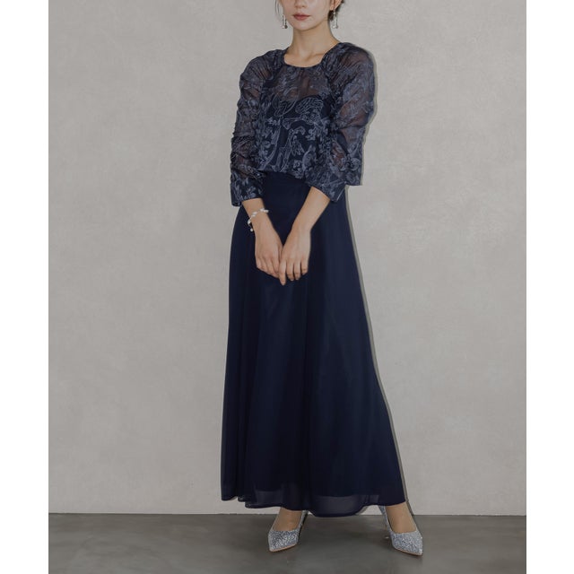 epic day メローレースAラインロングドレス ブラック パーティードレス