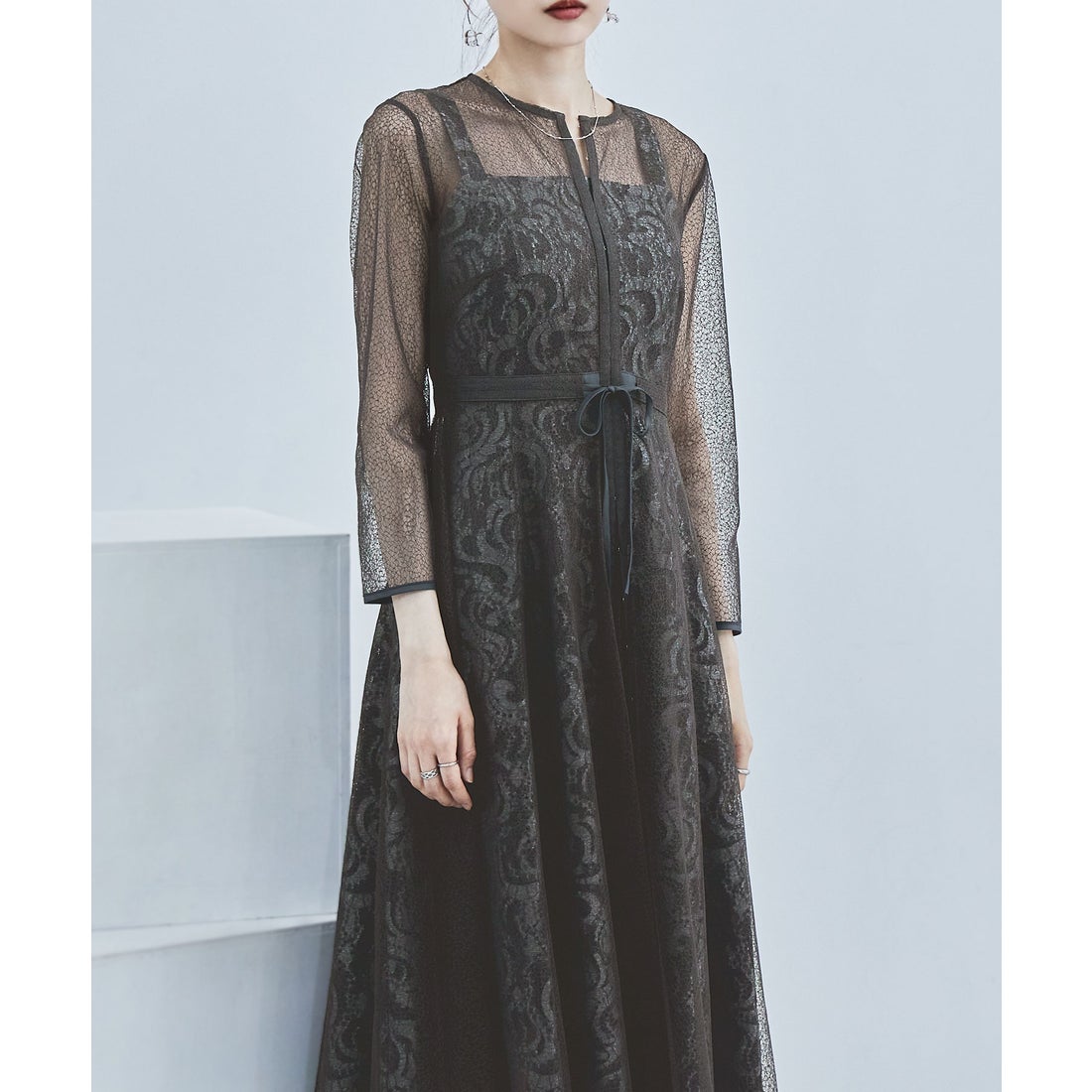 エトル etoll. 幾何学チュールジャガードワンピ レディース ドレス