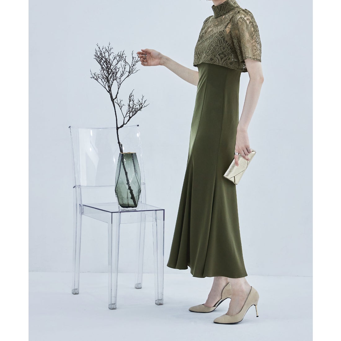 エトル etoll. 3wayレースボレロ&マーメイドキャミドレス （オリーブ