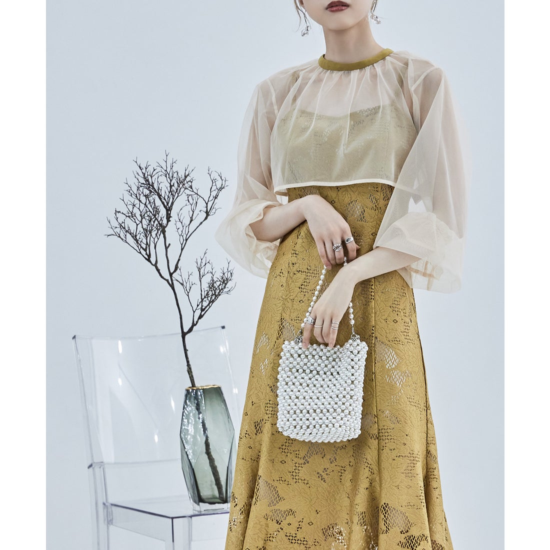 エトル etoll. 3wayシフォンボレロ&レースキャミドレス （マスタード