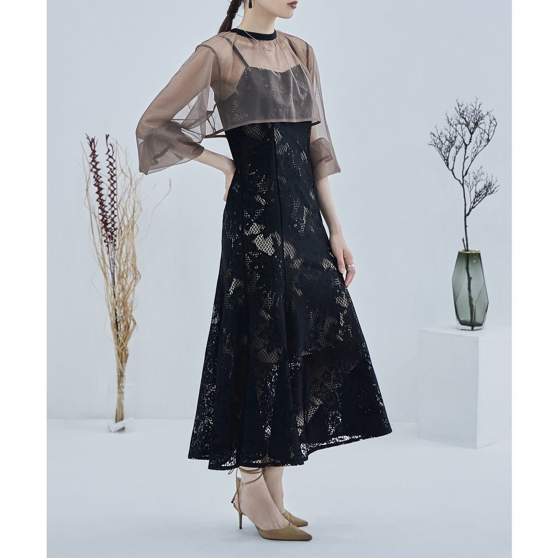 エトル etoll. 3wayシフォンボレロ&レースキャミドレス （ブラック