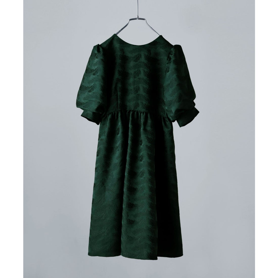 エトル etoll. ジャガードパフスリーブドレス （グリーン