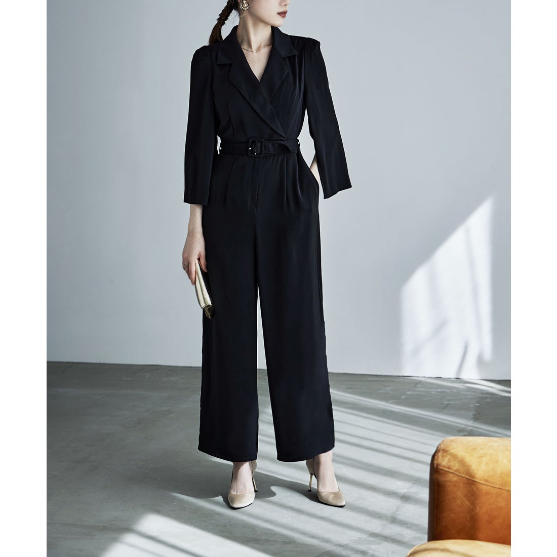 エトル etoll. スリットスリーブオールインワンパンツドレス