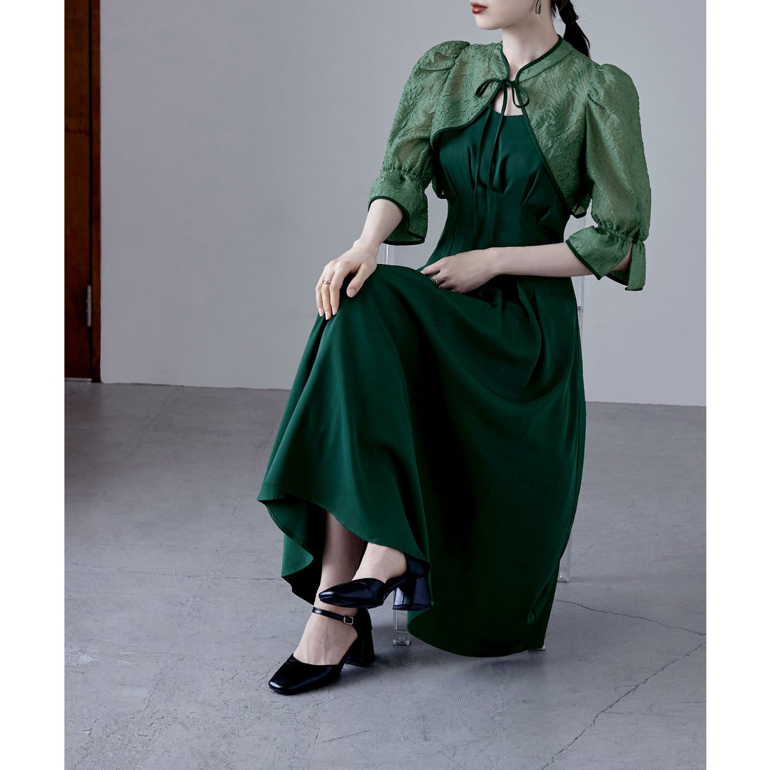 エトル etoll. ジャガードボレロ&ウエストタックボリュームドレス