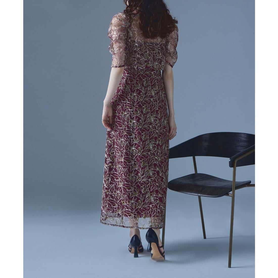 エトル etoll. 刺繍レースレイヤードドレス （ボルドー