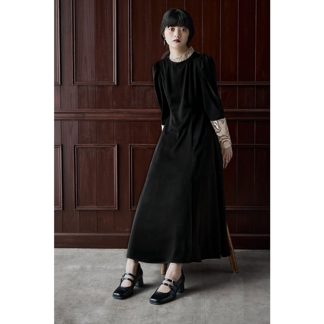 エトル etoll. バック刺繍フレアドレス （ブラック） - ファッション