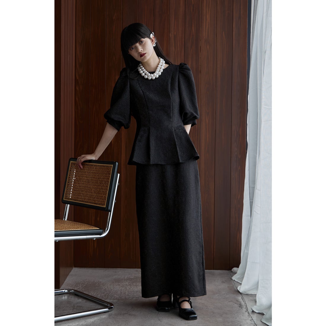 エトル etoll. フラワージャガードセットアップドレスペプラムブラウス