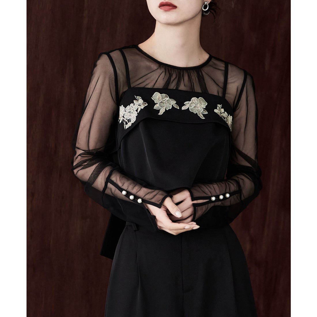 エトル etoll. 3piece刺繍リボンビスチェ＆タックワイドパンツ