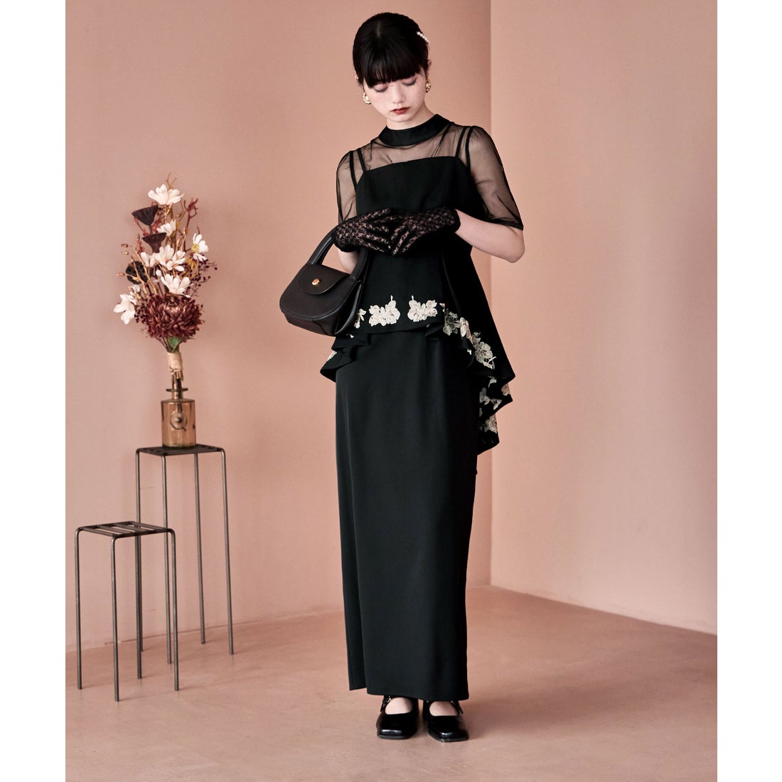 エトル etoll. 刺繍ペプラムビスチェ＆Iラインドレスセットアップ