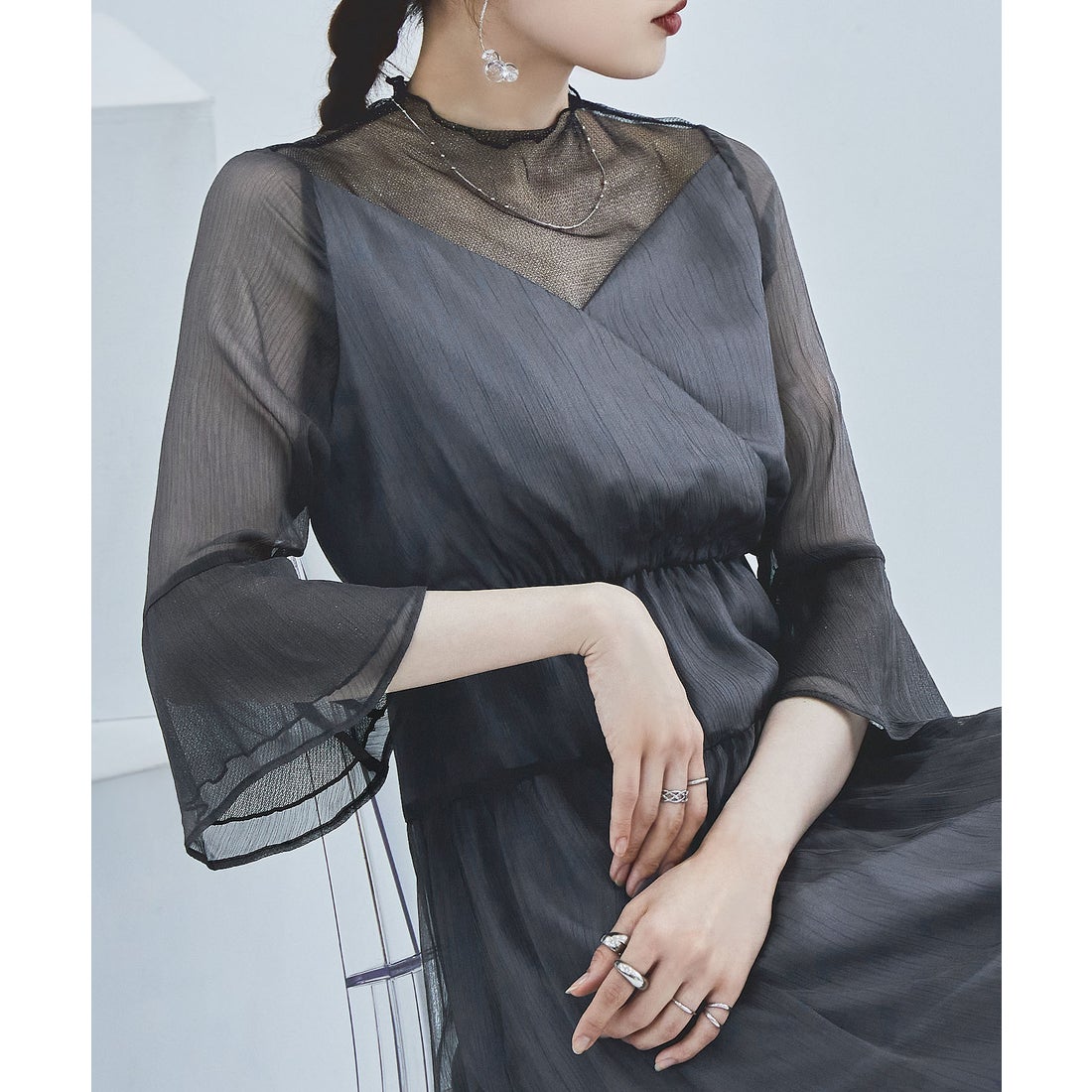 エトル etoll. ラメチュールシフォンドレス ワンピース 結婚式