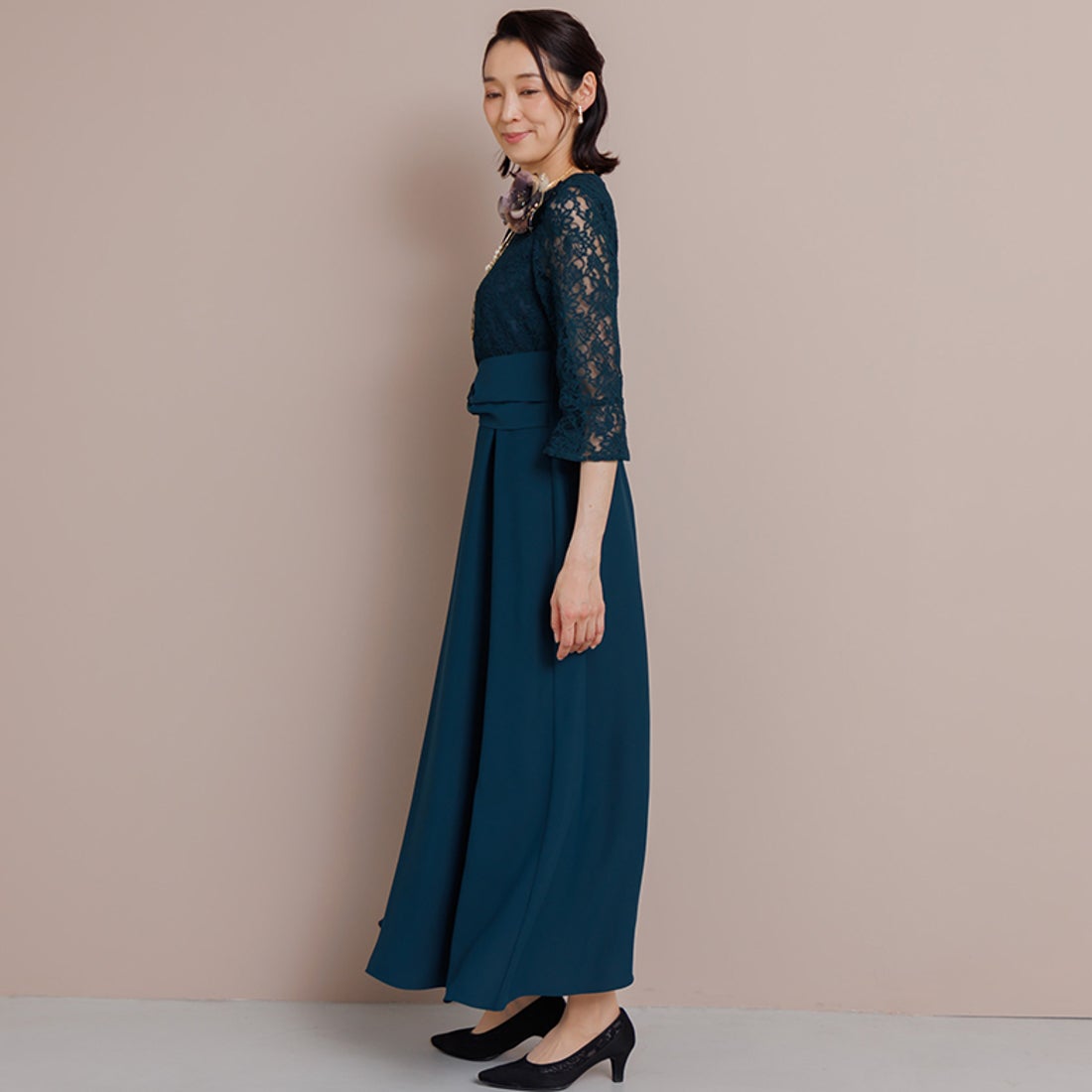 フォルムフォルマ form forma リーフレースロングドレスネイビー 9号