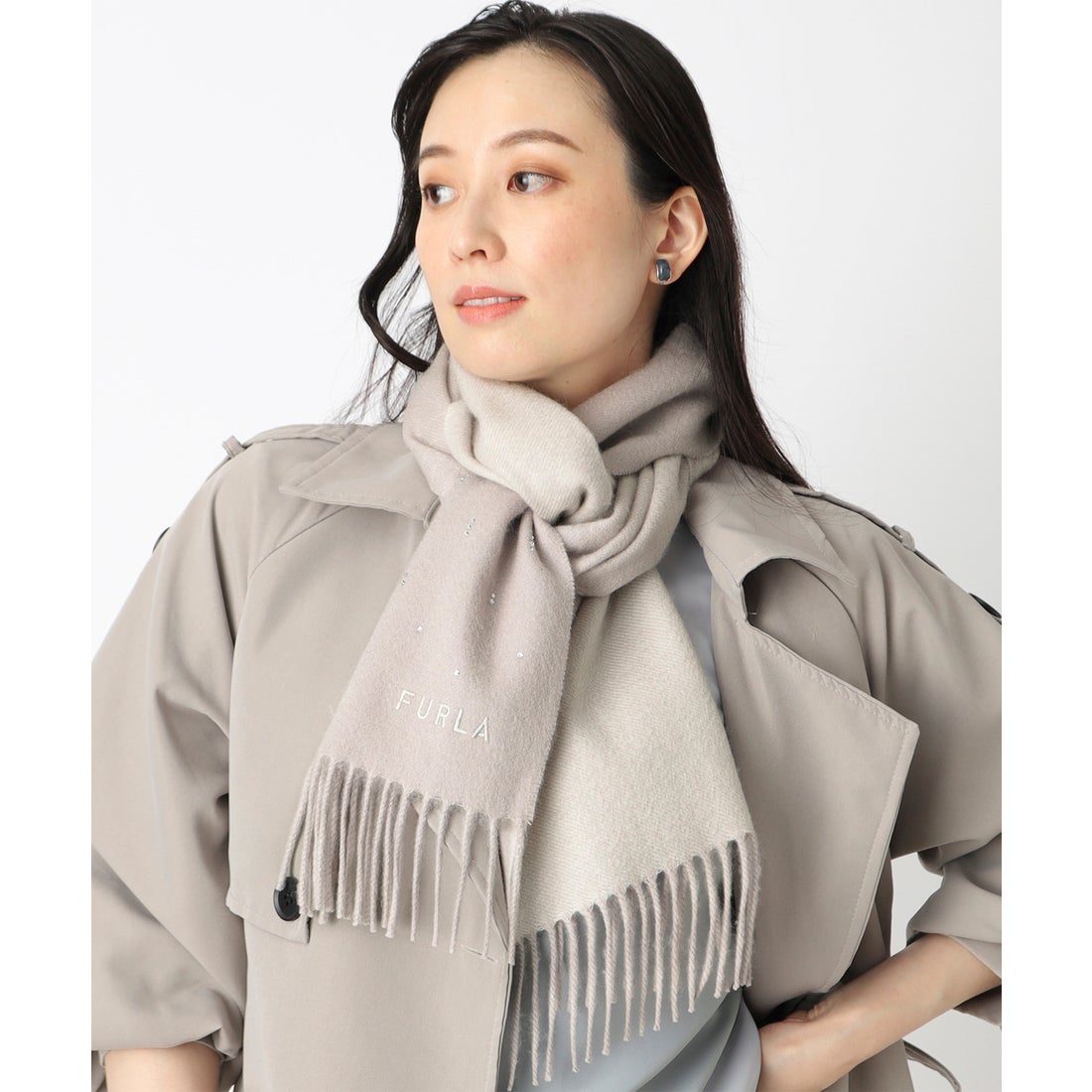 FURLA 【洗える】カシミヤ100％紡毛厚手マフラー 30×180cm ラメライン