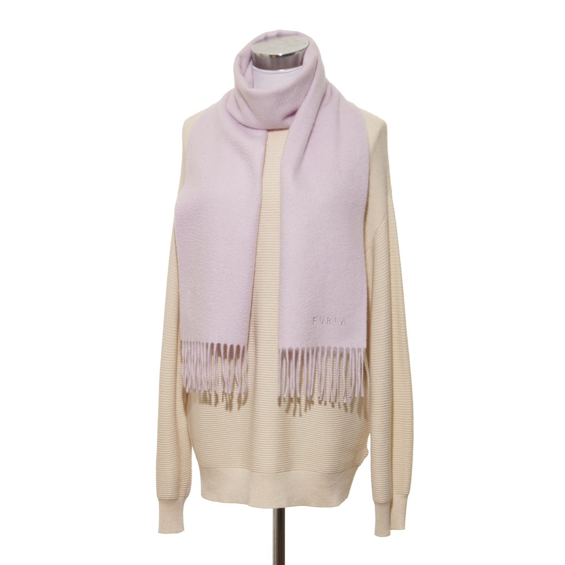 FURLA 【洗える】カシミヤ100％紡毛厚手マフラー 30×180cm 無地 ロゴ