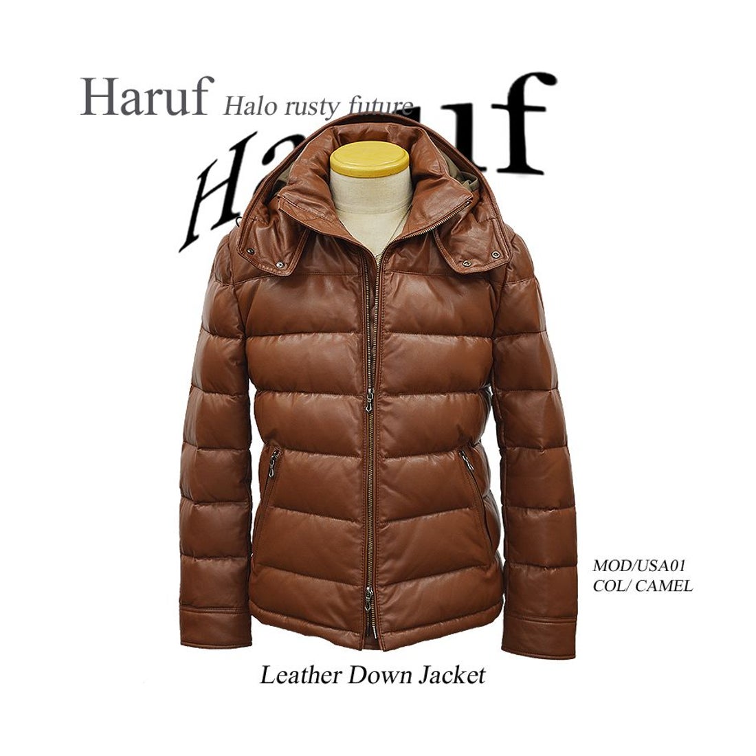 美品 harfu 馬革レザー ダウンライダースジャケット メンズXLキャメル