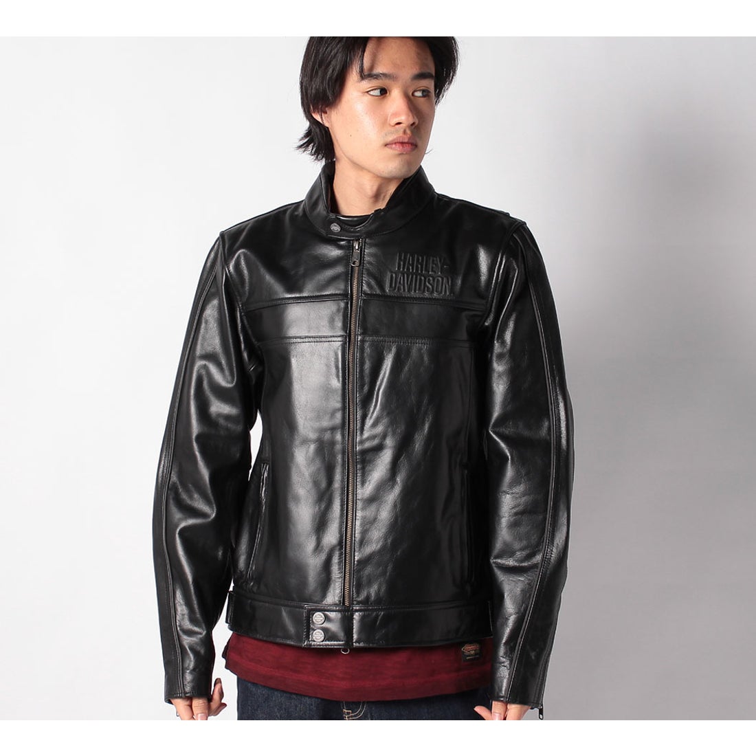 H-Dレイヤリングシステムのカフェレーサーレザージャケット -ハーレー
