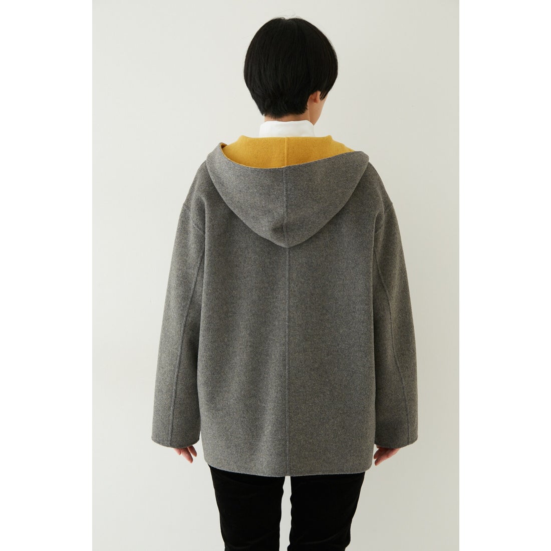 human woman ◇メルトンバイカラーショートコート トップグレー