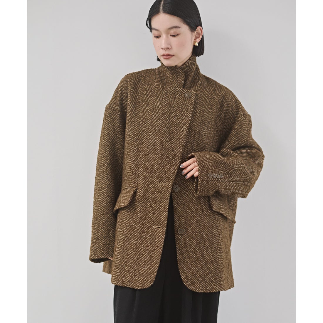 ハンチ hunch ヘリンボーン ジャケットコート （ブラウン） -靴