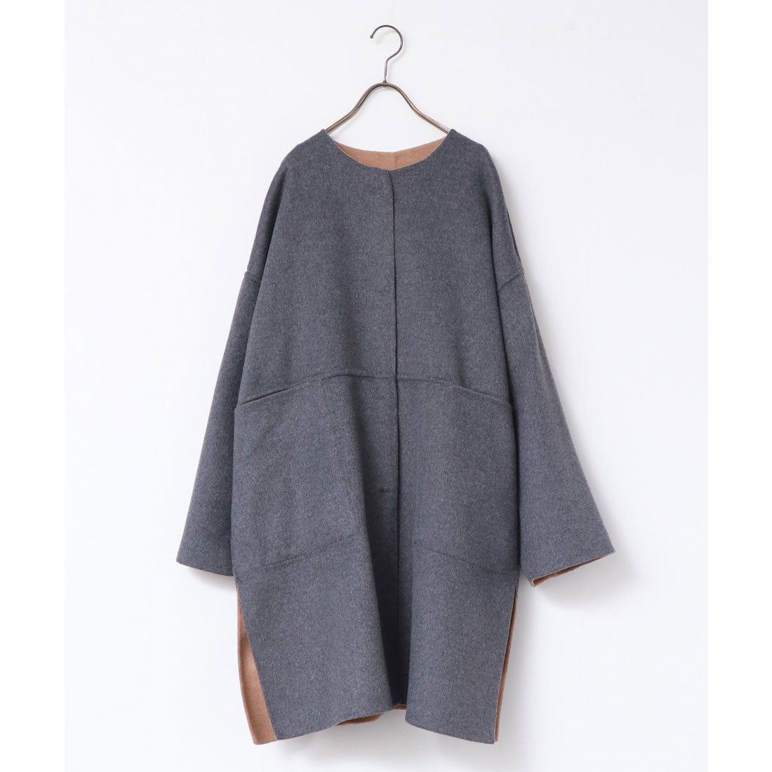 ハンチ hunch ダブルフェイスリバーシブルノーカラーコート （キャメル