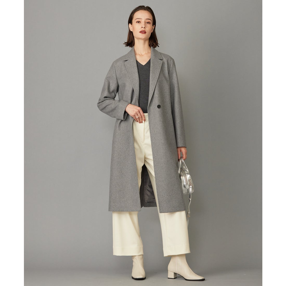 ICB L ウールライトメルトン チェスターコート （ミディアムグレー系