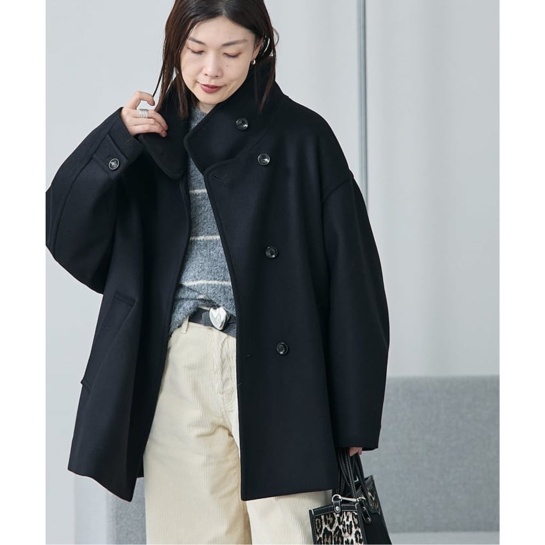 MANTECO GIOLICA スタンドショートコート 黒 レサージュ MANTECO