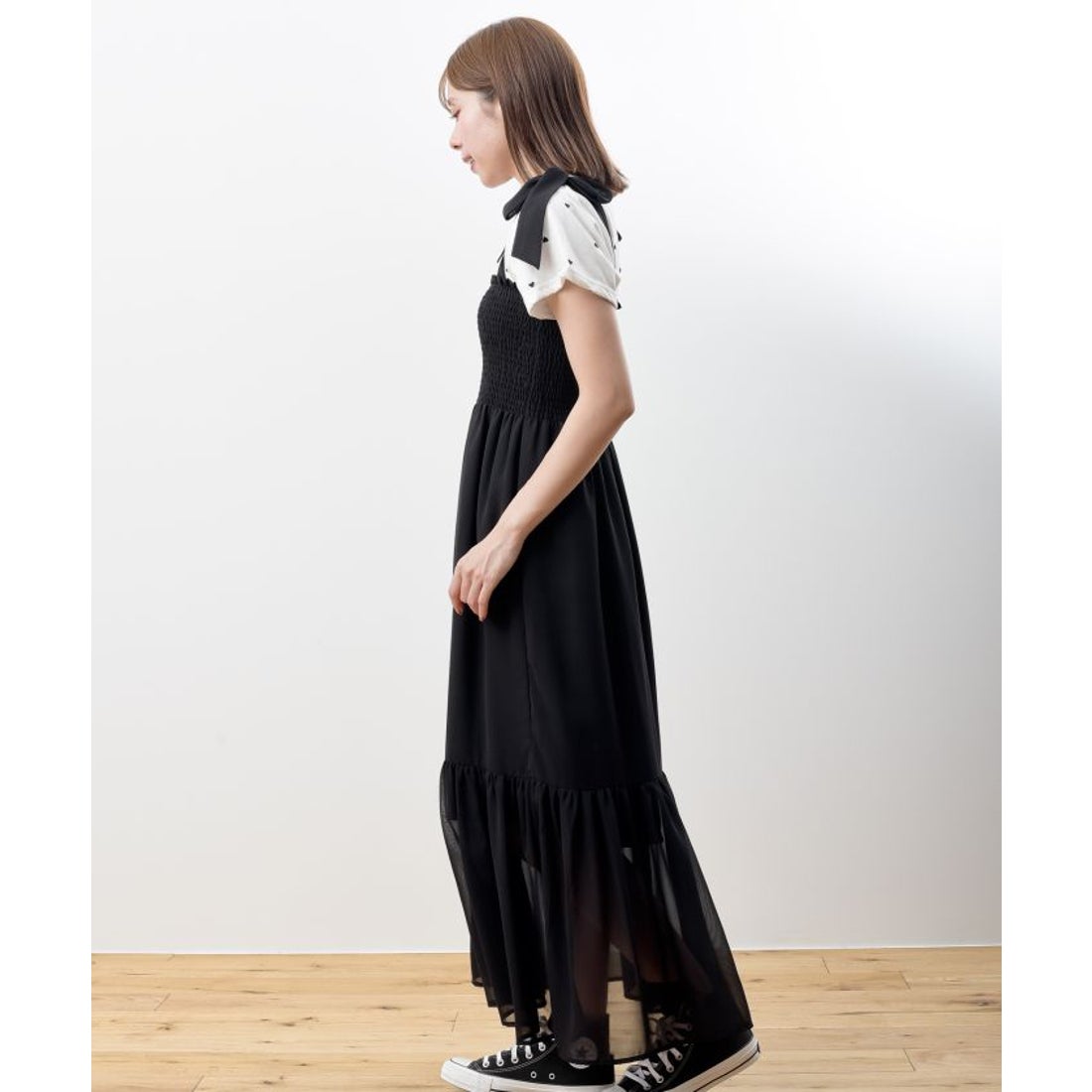 アールピーエス rps シャーリング肩リボンワンピース （ブラック2