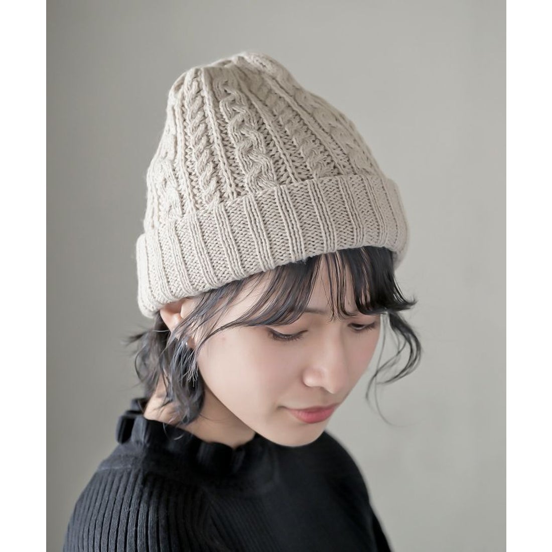 アールピーエス rps ケーブル×リブ編みリバーシブルニット帽