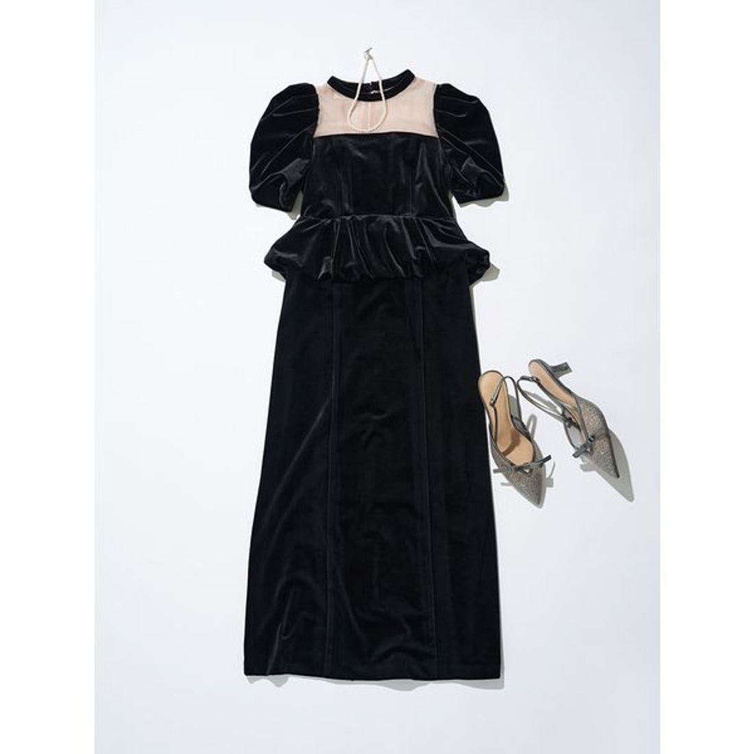 リリーブラウン LILY BROWN ペプラムベロアドレス （BLK