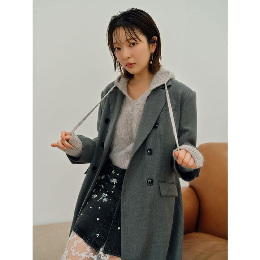 リリーブラウン LILY BROWN ダブルブレストロングコート （CML） -靴