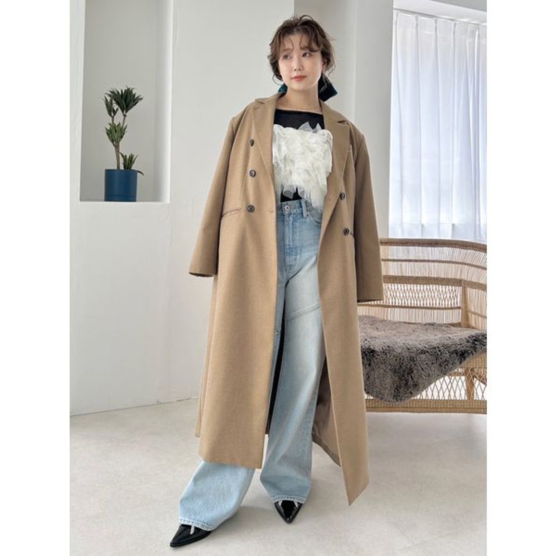 リリーブラウン LILY BROWN ダブルブレストロングコート （CML） -靴