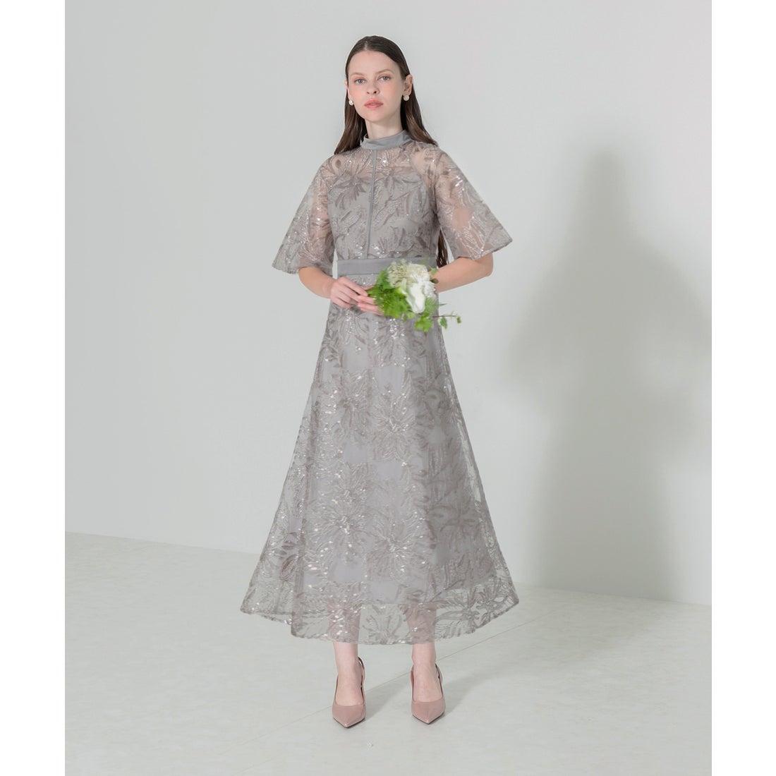 レジャ Leja スパンコール花柄刺繍プチハイネックウエストマークA