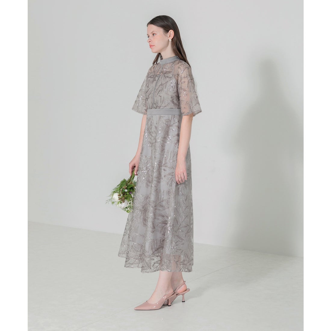 レジャ Leja スパンコール花柄刺繍プチハイネックウエストマークA