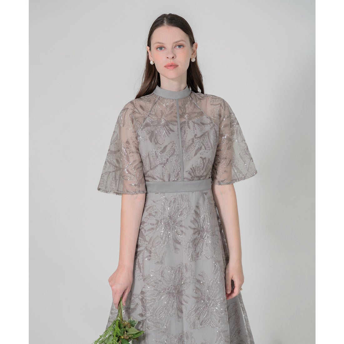 レジャ Leja スパンコール花柄刺繍プチハイネックウエストマークA